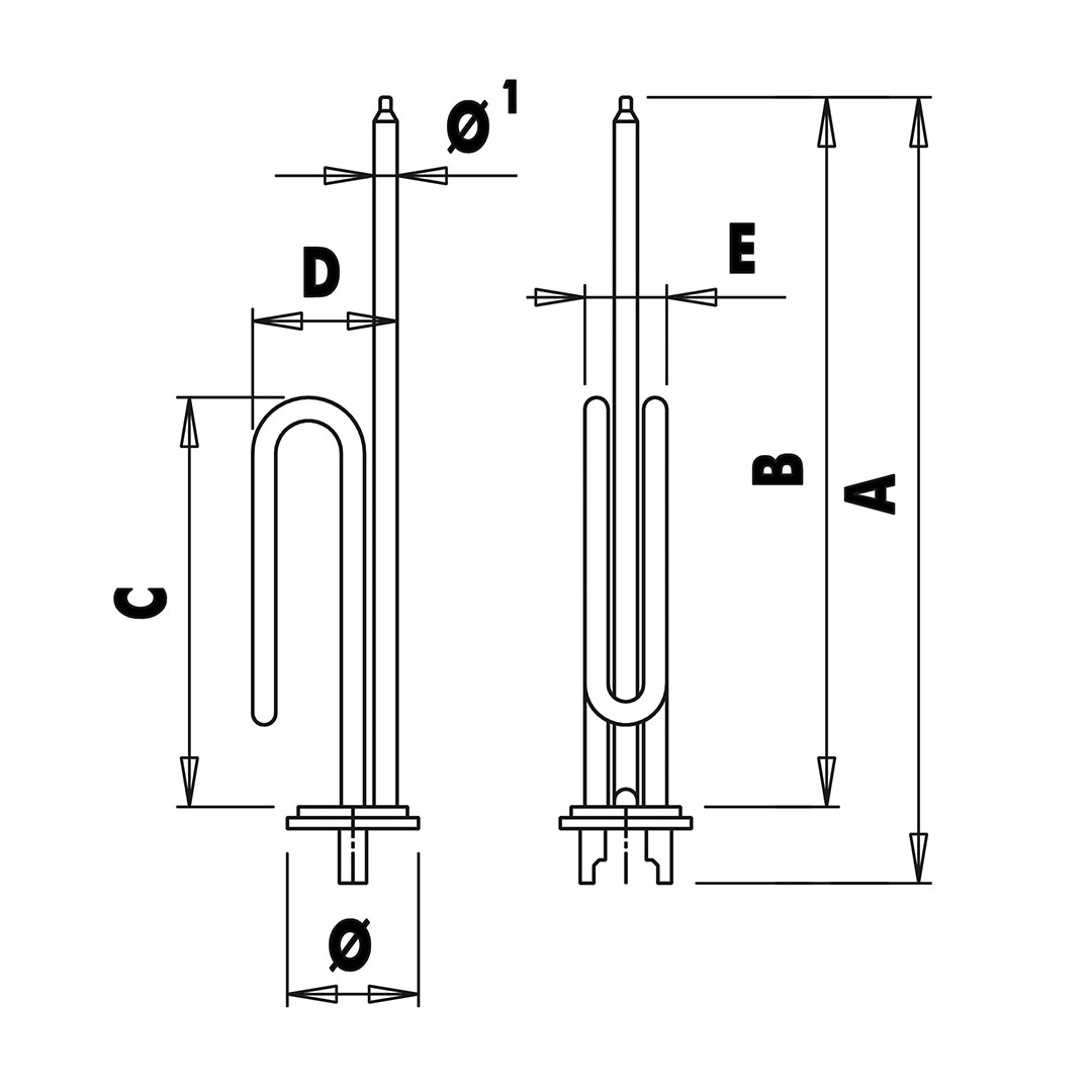 Curved heating element with circular flange ø 48 with insert for anode ...