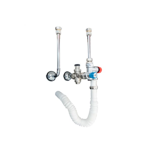 Universal safety group set for water heaters with pressure reducer