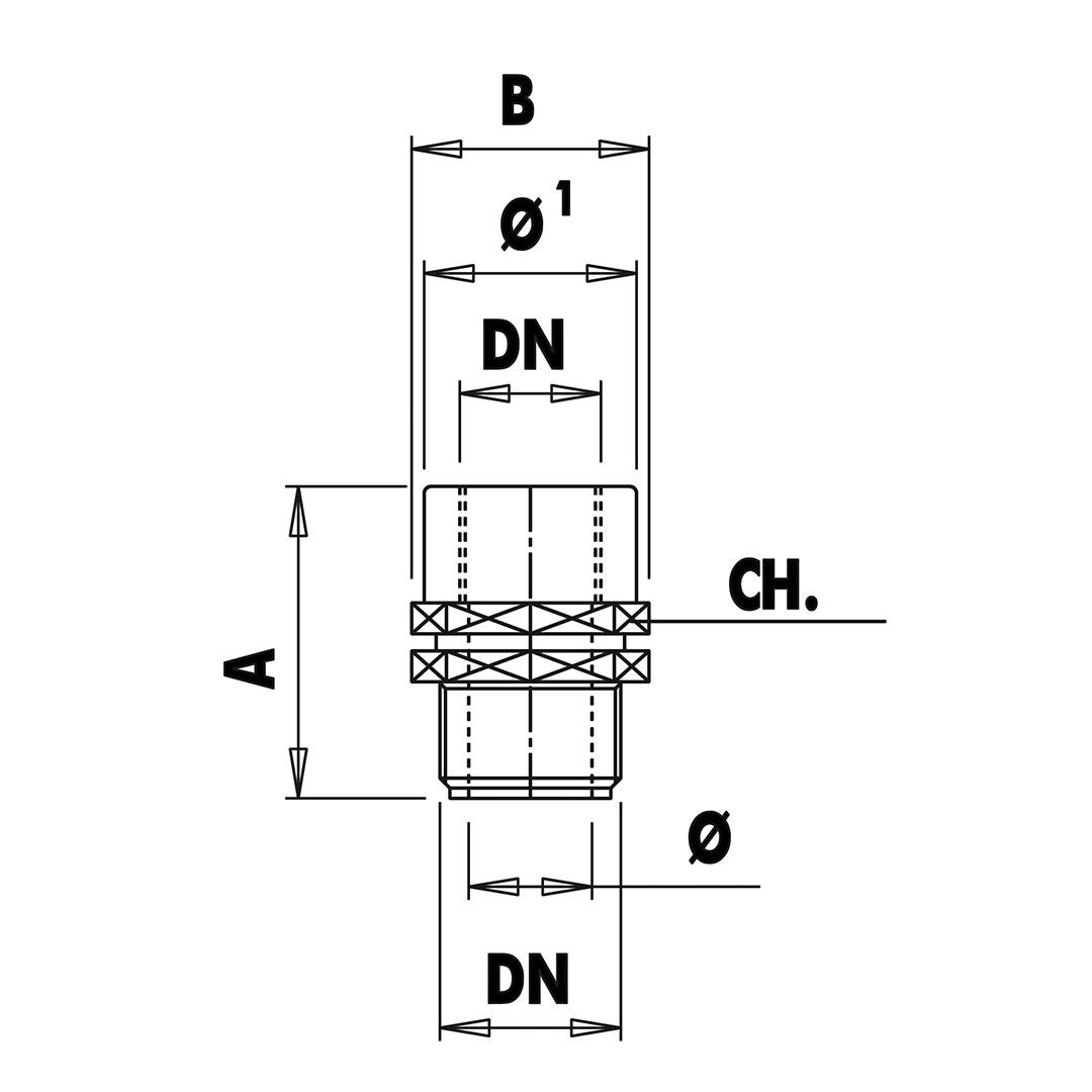Plastic dielectric fitting for water heater insulation 3/4" x 1/2" MF