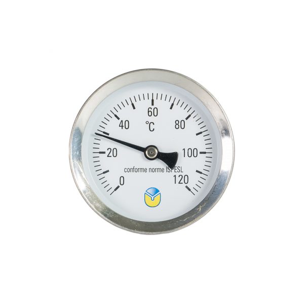 Bimetal thermometer Ø 63, steel body with spring, 1/2" back connection
