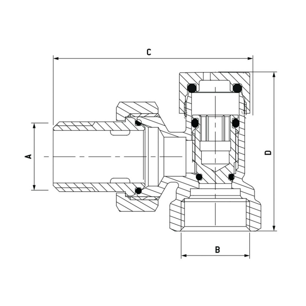 Radiator angle lockshield for iron tube Unival