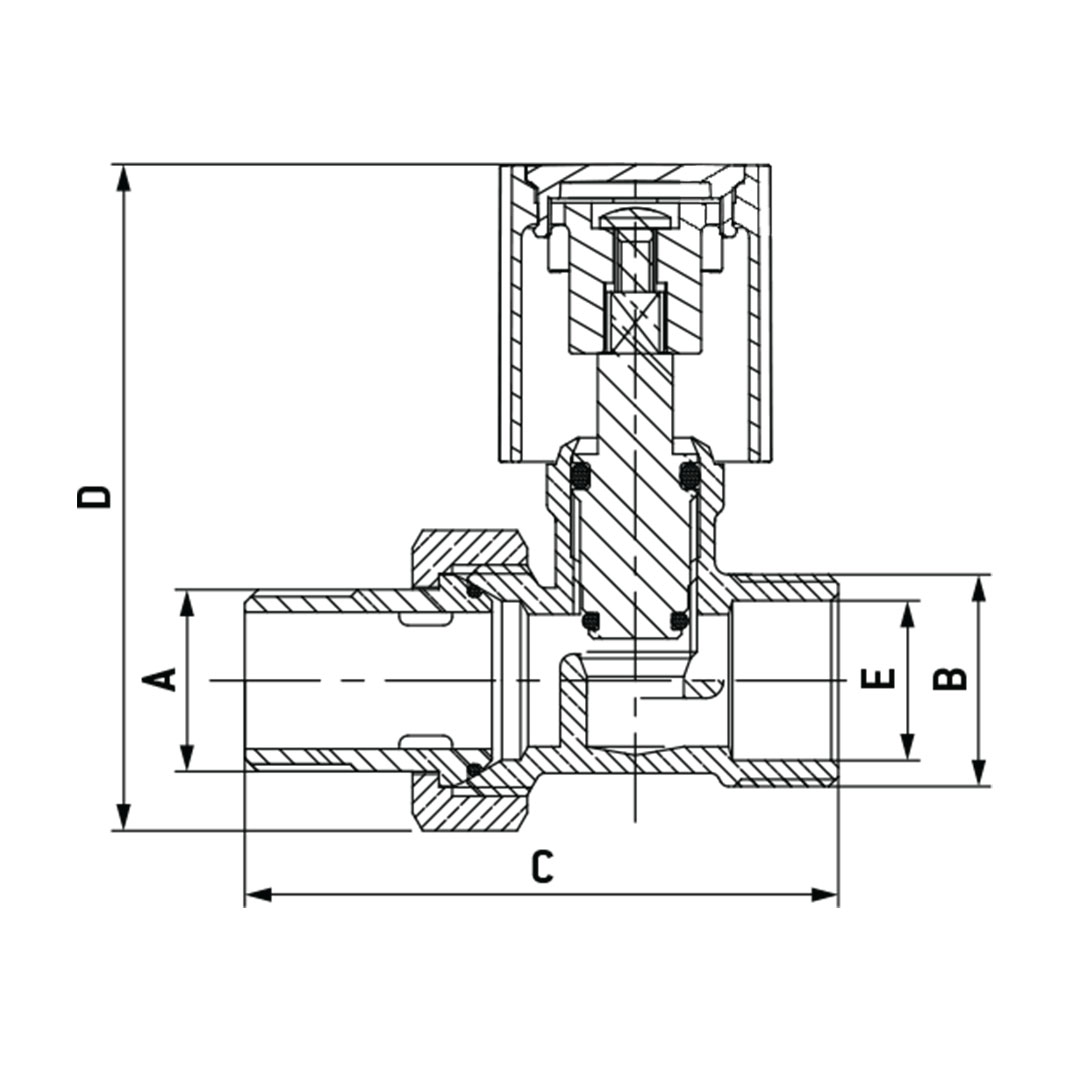 Radiator straight valve for copper multilayer and PEX tube Unival