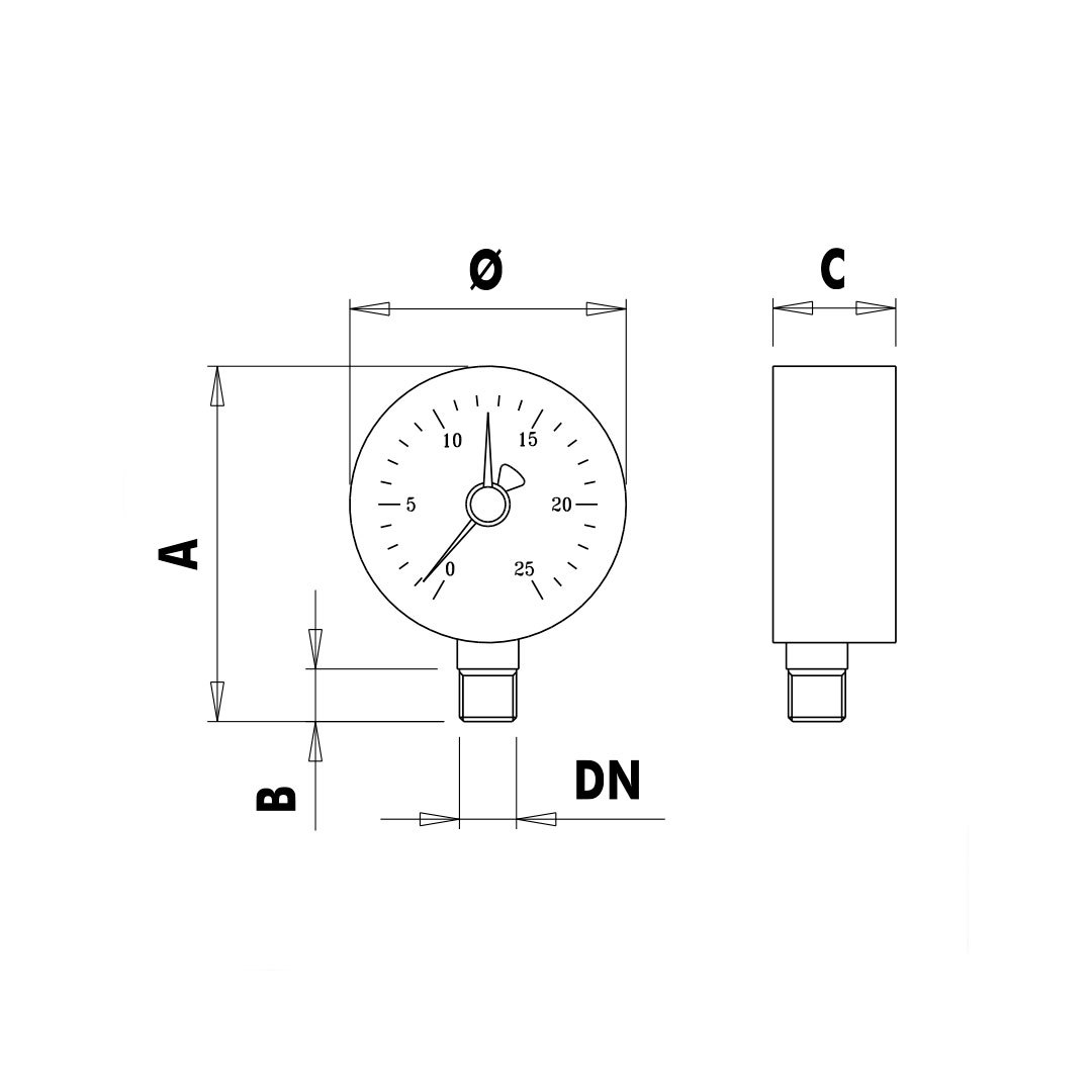 Manometer Ø 63, body abs black, connection 1/4″ - Unival