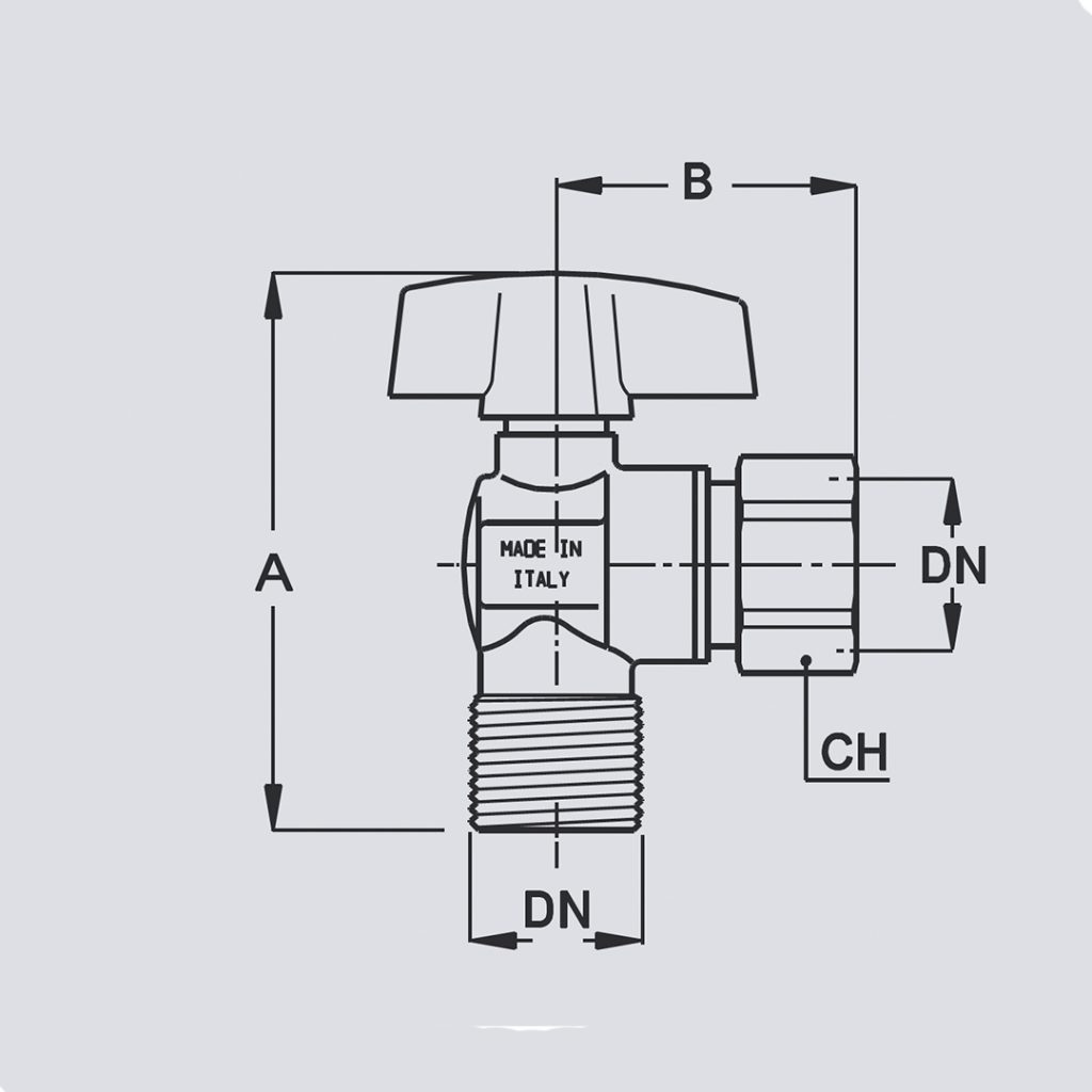 Angle mini ball valve, with swivel nut Unival